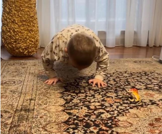 Малиот Жељко има три години, а прави склекови без никаков проблем, Вељко Ражњатовиќ горд на својот син (ВИДЕО)