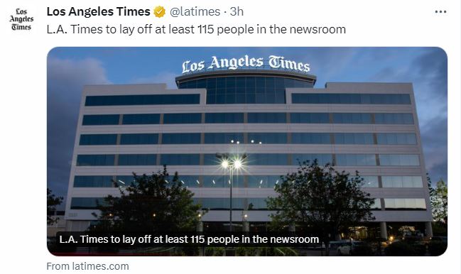 Лос Анџелес Тајмс отпушта најмалку 115 луѓе