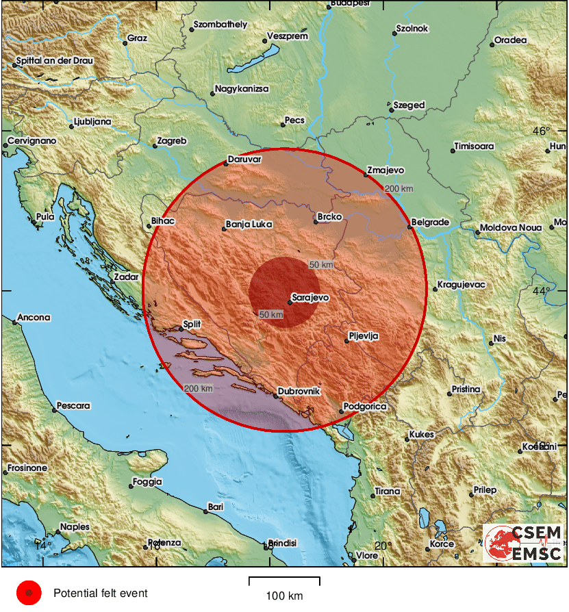 Силен земјотрес ја погоди Босна и Херцеговина: „Се тресеше во Сараево“