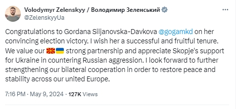 Зеленски ѝ ја честиташе убедливата победа на Силјановска Давкова (ФОТО)