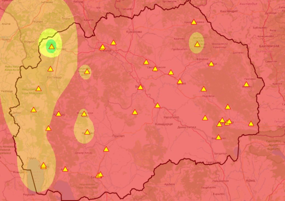 ЦУК објави мапи со горливи точки – централниот дел на земјава и Кумановско под висок ризик од пожари