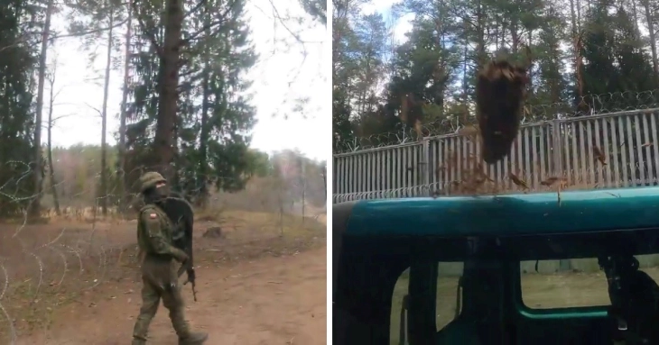 Мигранти со различни предмети ја напаѓаат полската армија на границата со Белорусија