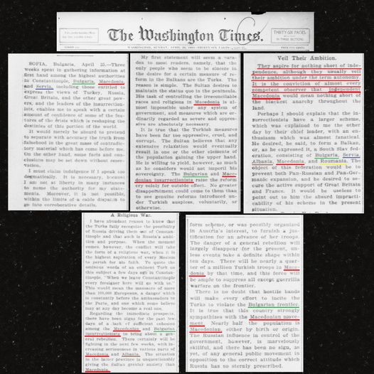 ВАШИНГТОН ТАЈМС ВО 1903 година: Скоро половина од населението во Бугарија се Македонци по род или по потекло