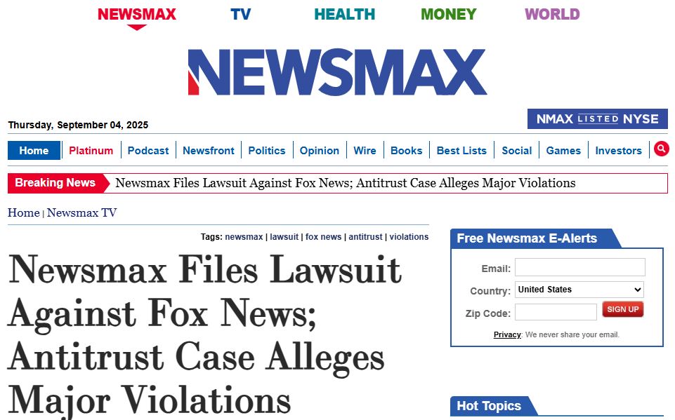 Њузмакс ја тужи Фокс њуз за незаконско задушување на конкуренцијата и монопол