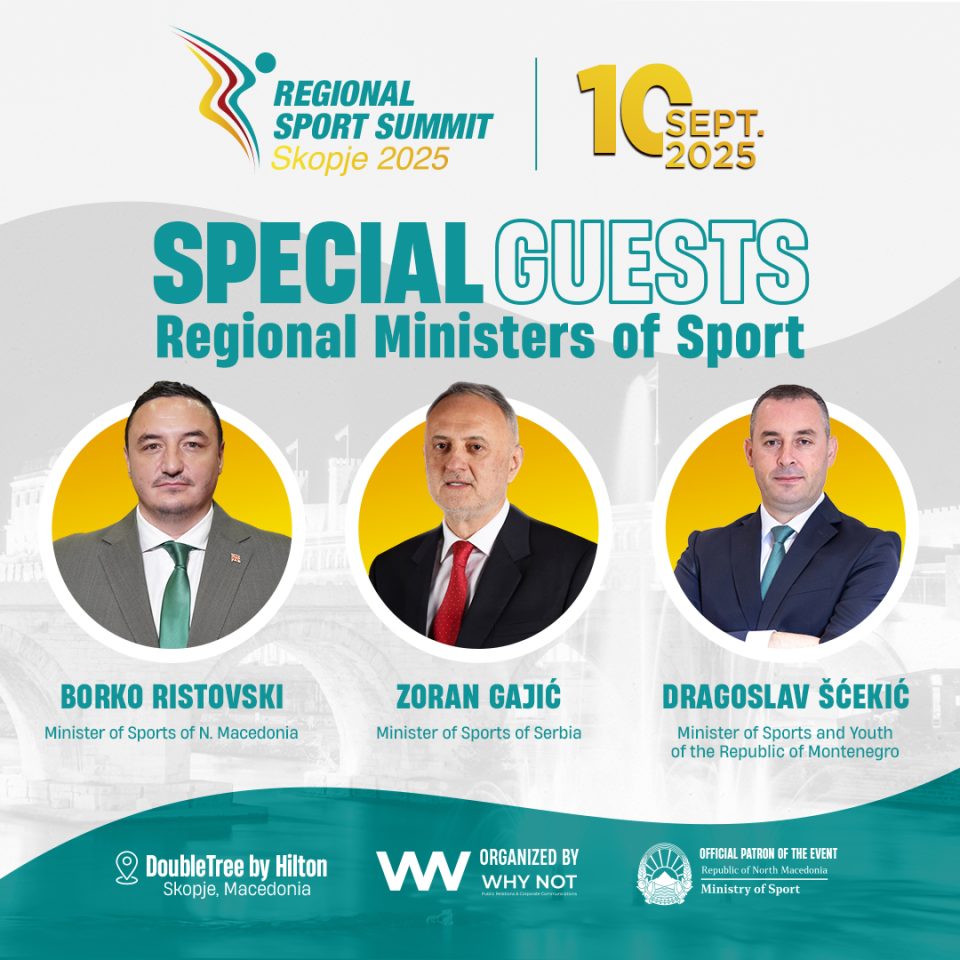 Министрите за спорт од Србија и Црна Гора дел од Првиот Регионален Спортски Самит во Скопје