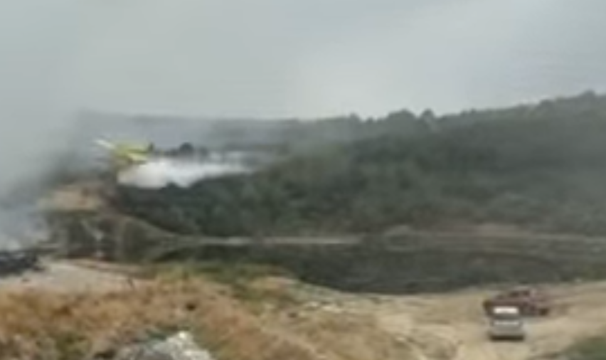 (ВИДЕО) Ер трактор дејствува врз пожарот во Дрисла