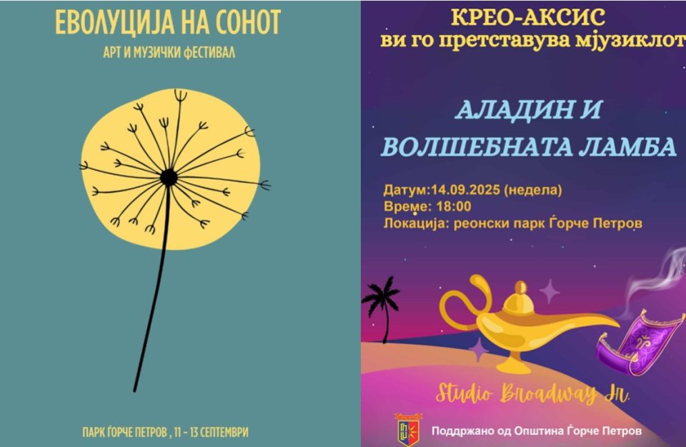 Културното лето во Ѓорче Петров продолжува: Тридневен фестивал на урбана култура „Еволуција на сонот“ и детски театарски мјузикл ,,Аладин и волшебната ламба“