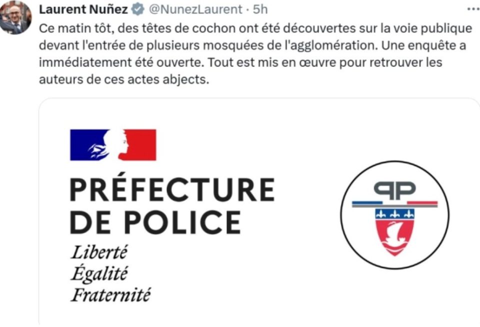 Глави од свињи оставени пред џамии околу Париз