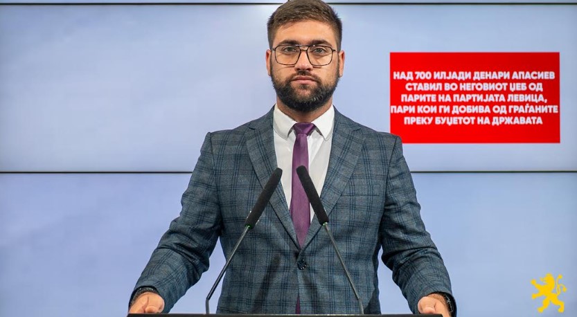 Манасиевски: Над 700.000 денари Апасиев ставил во неговиот џеб од парите на партијата Левица, пари кои ги добива од граѓаните