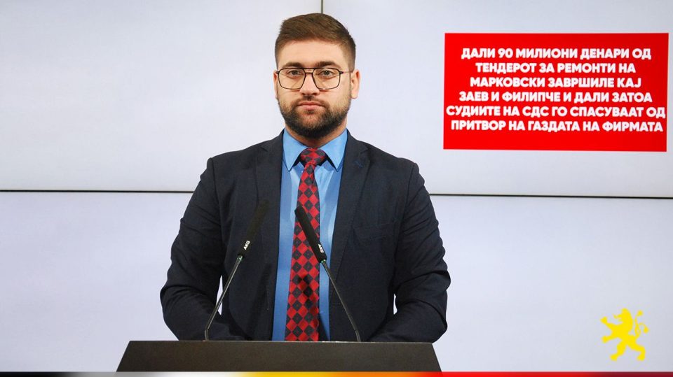Манасиевски: Дали 90 милиони денари од тендерот за ремонти на Марковски завршиле кај Заев и Филипче и дали затоа судиите на СДС го спасуваат од притвор газдата на фирмата?
