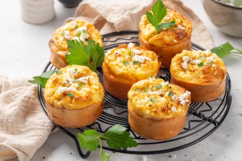 Мафини од тиквички и пармезан со фил од моцарела и шунка
