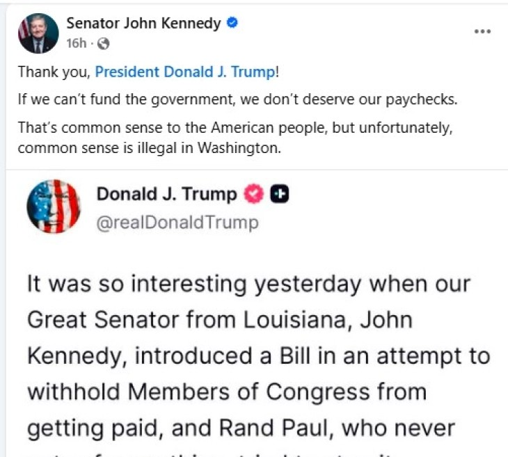 „Не заслужуваме плата“ – Сенаторот Џон Кенеди јавно го поддржа Трамп во критиките кон Ранд Пол