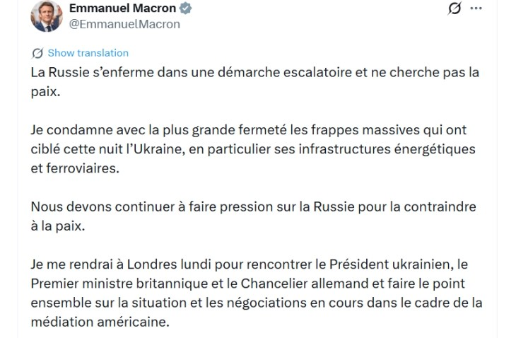 Макрон: Русија само ескалира и не сака мир