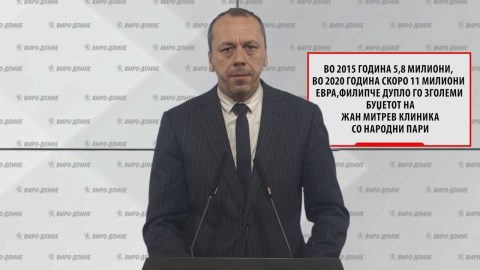Петрушевски: Во 2015 година 5,8 милиони, во 2020 година 11 милиони евра, Филипче дупло гo зголеми буџетот на „Жан Митрев“