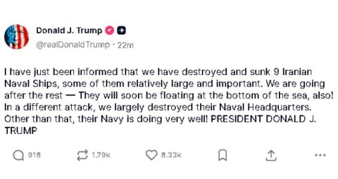 Трамп: Уништивме девет ирански воени бродови, другите наскоро ќе пловат на дното на морето